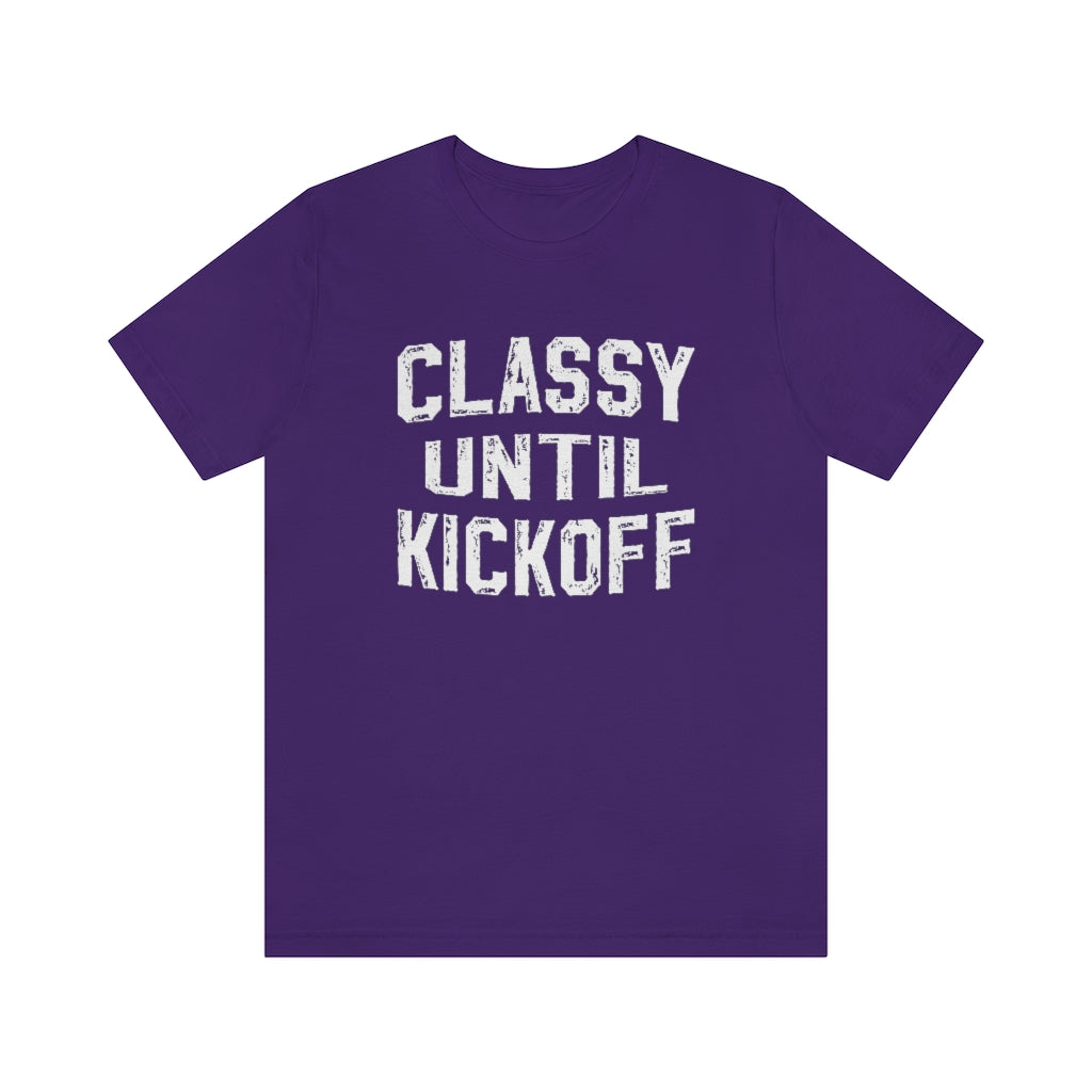 Classy Until Kickoff Football Mom Shirt | Unisex Super Soft Premium Graphic T-Shirt